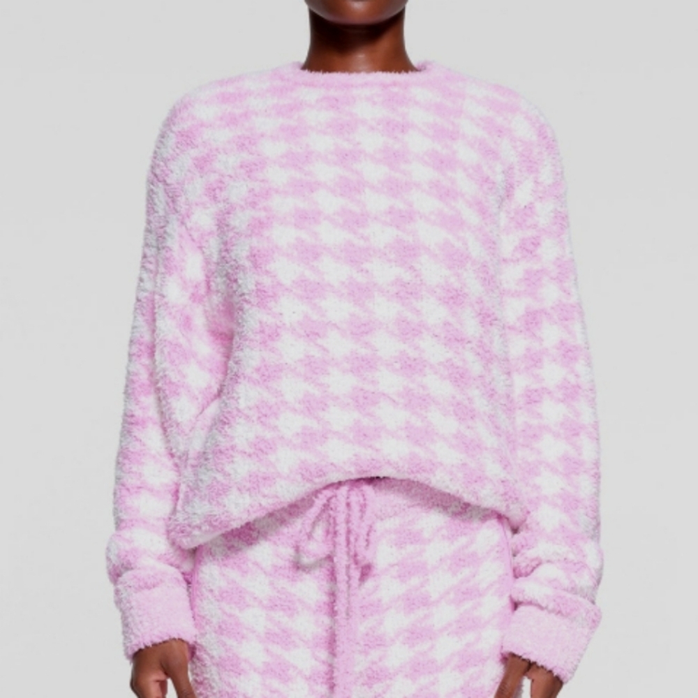 SKIMS Unisex Pink Petal Houndstooth Cozy Top